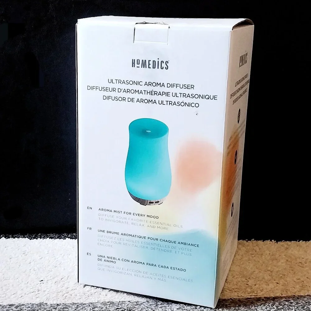NWT Homedics Ultrasonic Wood Style Bottom Aroma Diffuser-Blue, Midsized